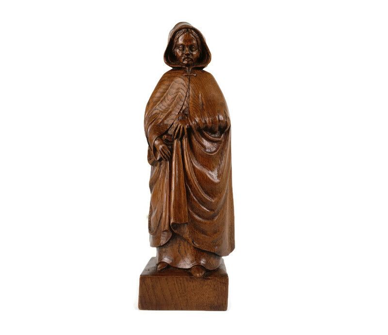 Hand Carved Wooden Statue Figurine Sculpture Old Lace Lady Bruges Signed Vanmet