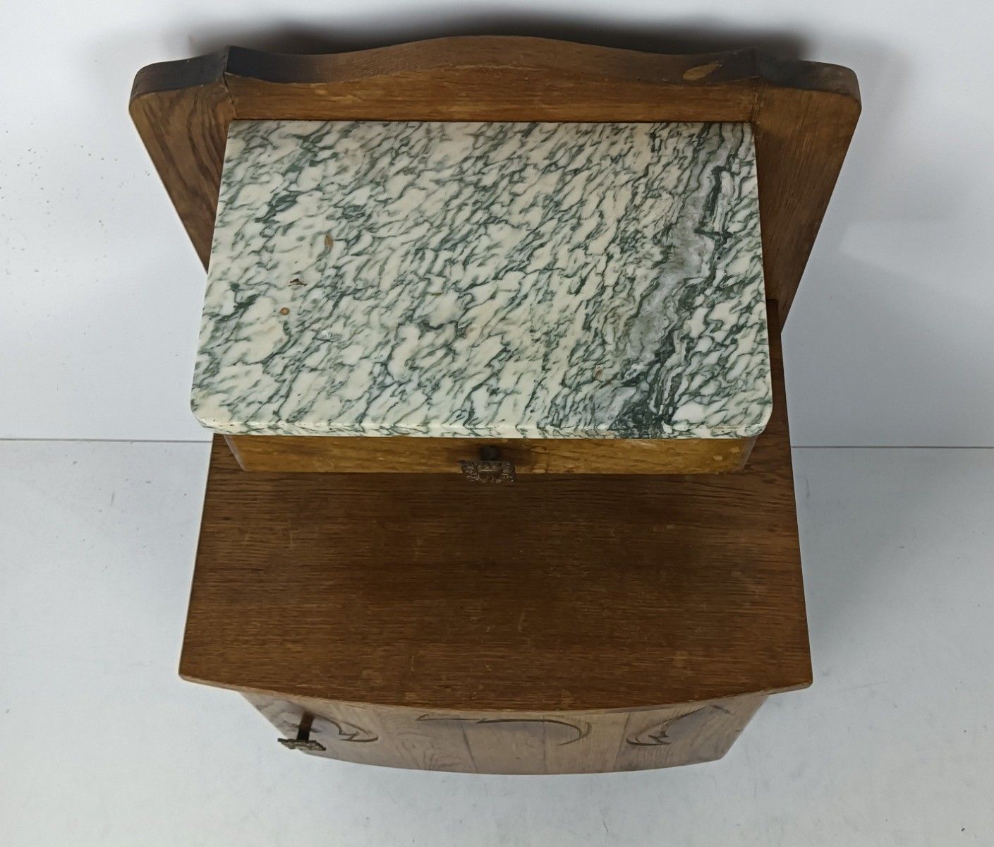 photo furniture Lovely Art Deco Nightstand Carved Wood Marble Top Bedside Table Cabinet Very Swe