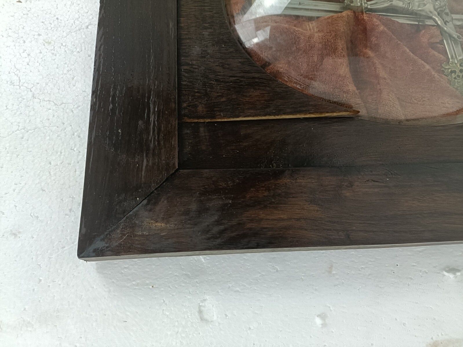 Antique  Wooden Frame Convex Glass Dome Crucifix Cross Square photo furniture