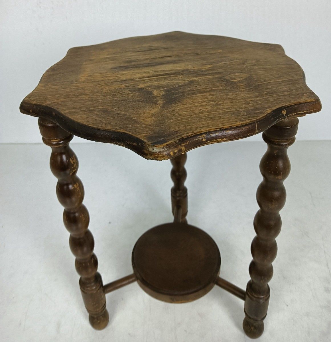 Jacobean Bobbin Legs Wood Side Occasional Table Pedestal Plant Stand Two Tier Ba photo Furniture