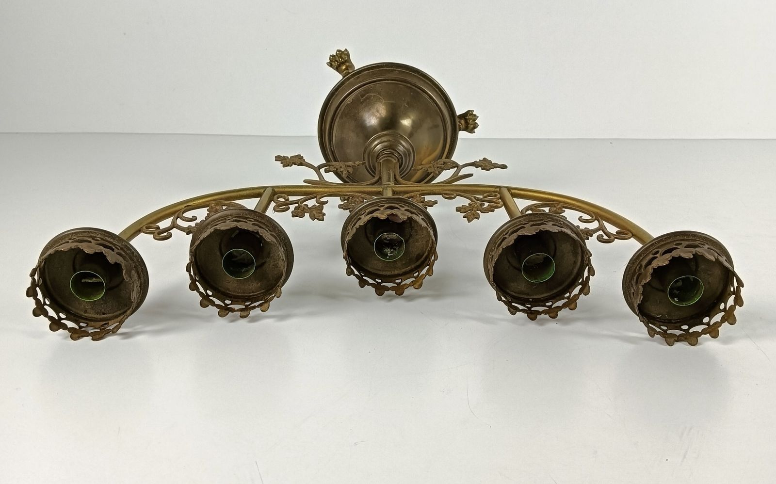 photo for sale Candle Holder Brass Ornate Hollywood Regency Style Stylish Candelabra 5 Arm Leaf