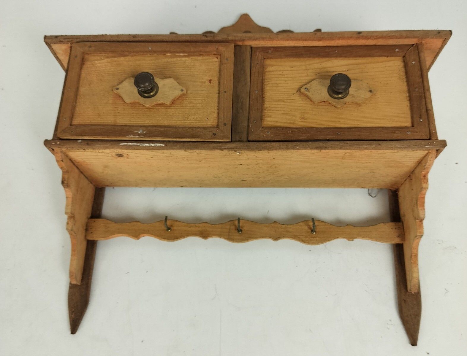 Antique Wall Hanging Herbal Rack Cabinet Kitchen Drawers Carved Sanded Wood Bar photo 182.0