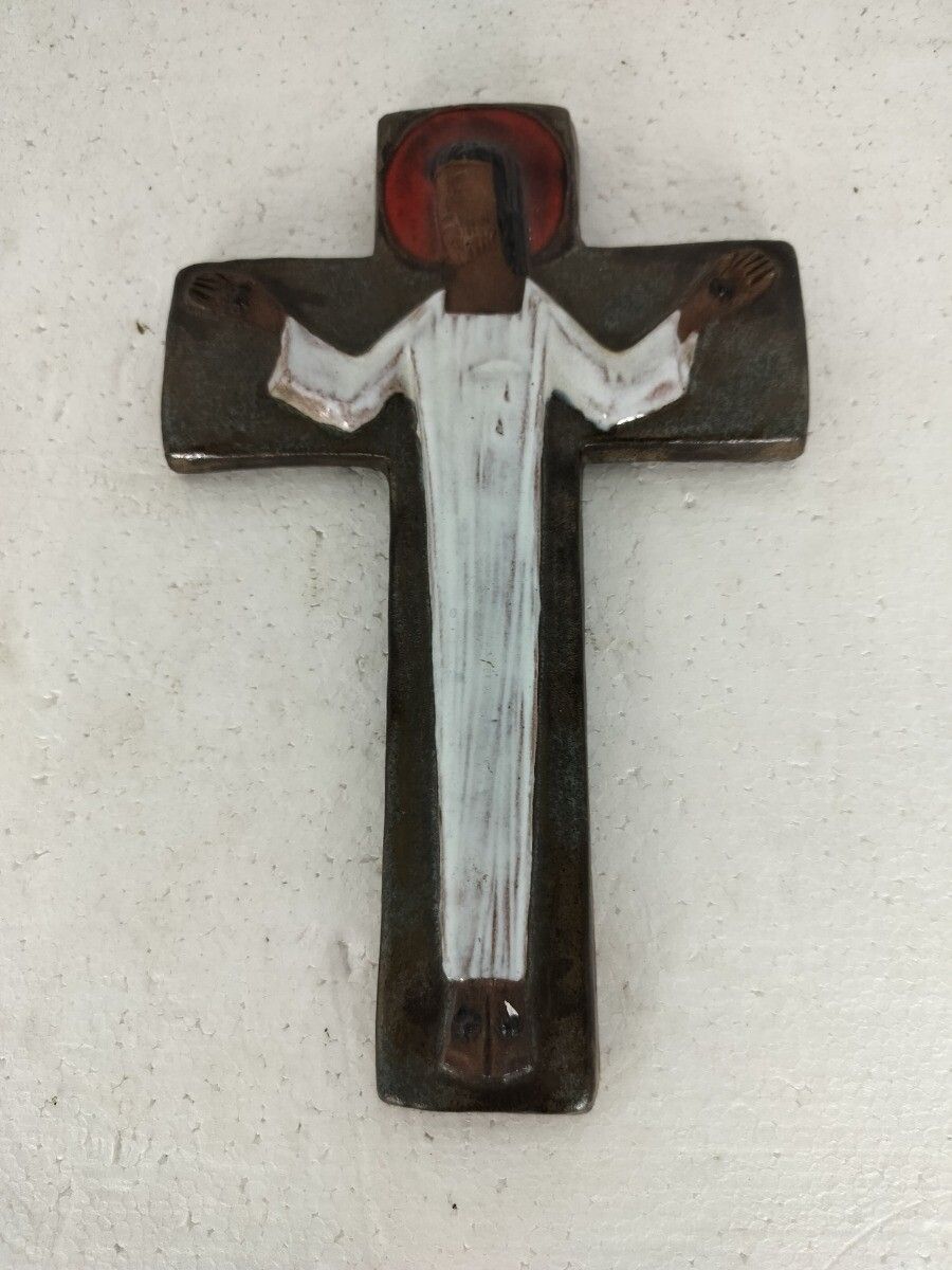Mid Century Modern Ceramic Crucifix  Jesus Christ Era Rogier Vandeweghe Amphora photo buy