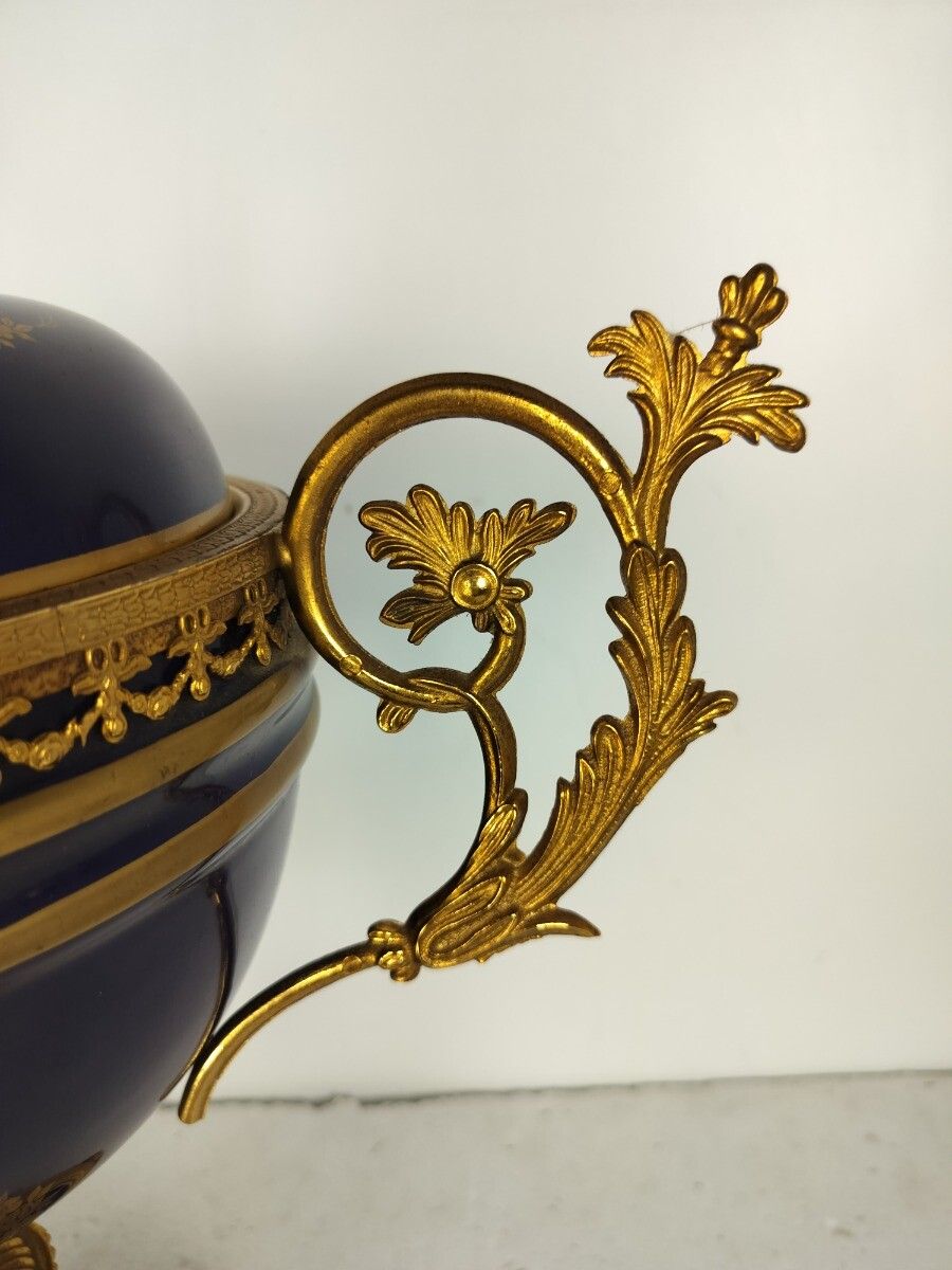 Cobalt Blue Porcelain Brass Trims Bowl Vase Urn With Lid Lumedart Belgium Beauti photo Home Decor