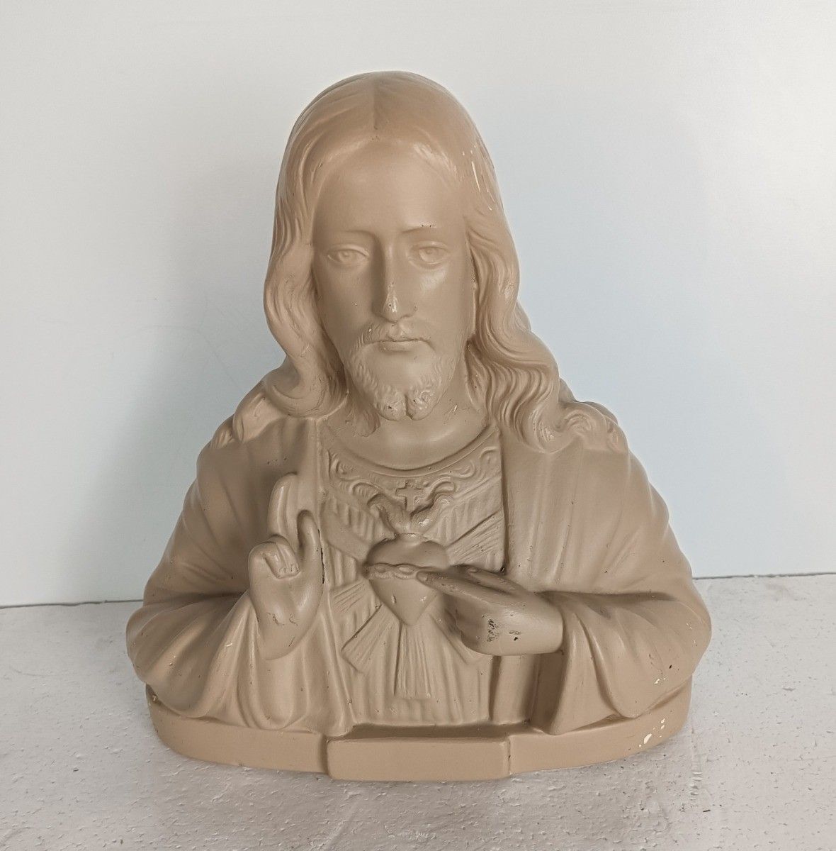 Art Deco Plaster Bust Jesus Christ Saviour Holy Heart Plaster Marked Arnova photo vinterior