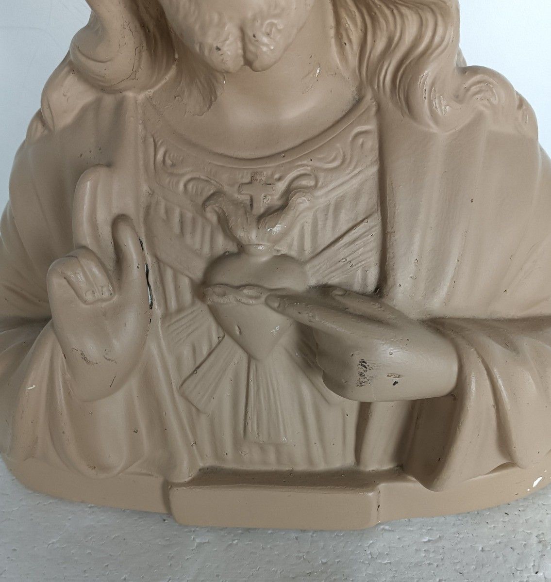 photo furniture Art Deco Plaster Bust Jesus Christ Saviour Holy Heart Plaster Marked Arnova