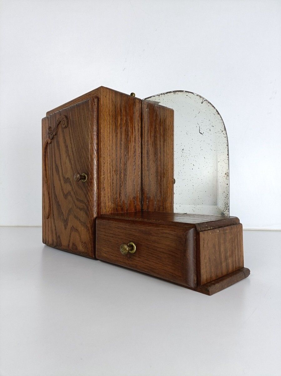 Gorgeous Antique Art Deco Medicine Apothecary Cabinet Beveled Glass Mirror Bathr photo furniture