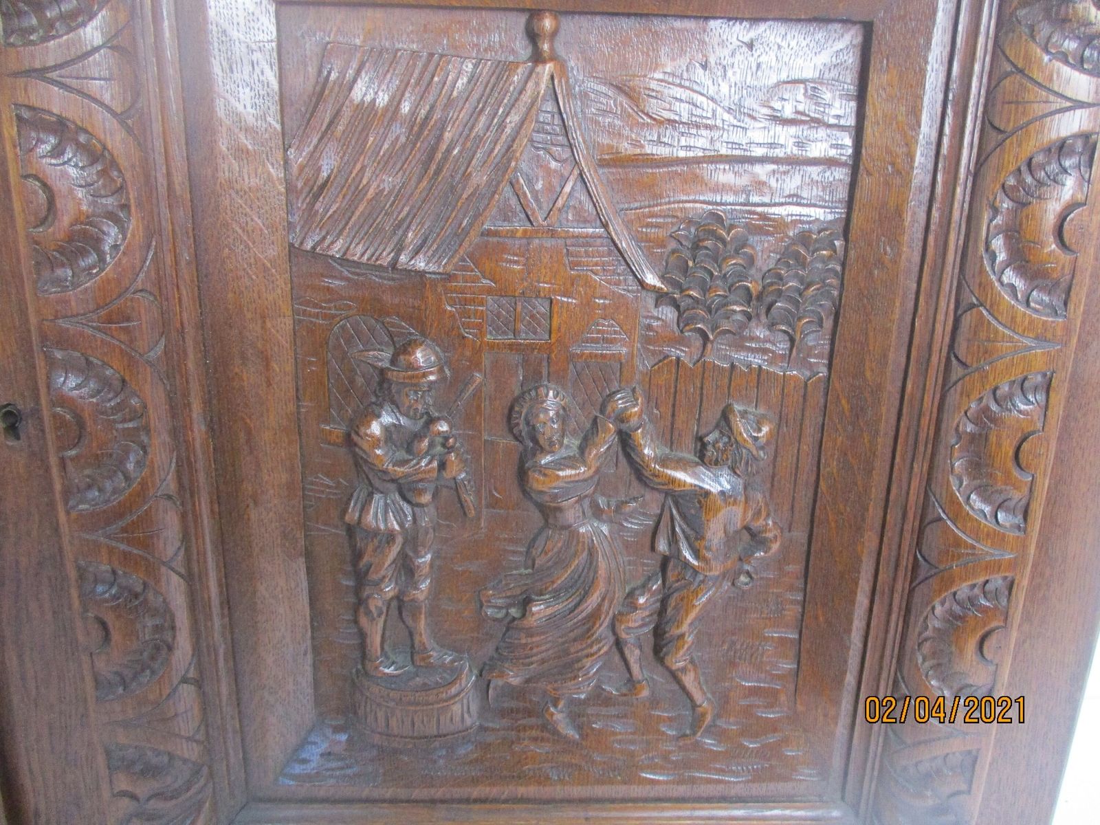 Pair Antique Hand Carved Oak Pheasants Door Panels Reclaimed Architectural Breug photo Home Fixtures