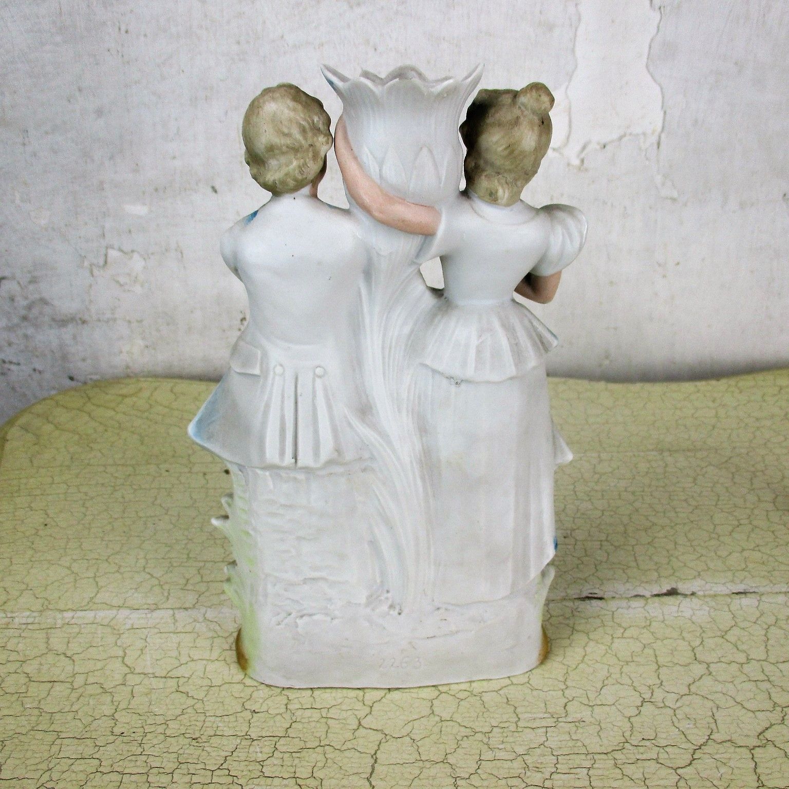 Lovely Porcelain Figurine Spill Vase Statue Victorian Couple Pair  Bisque photo vintage