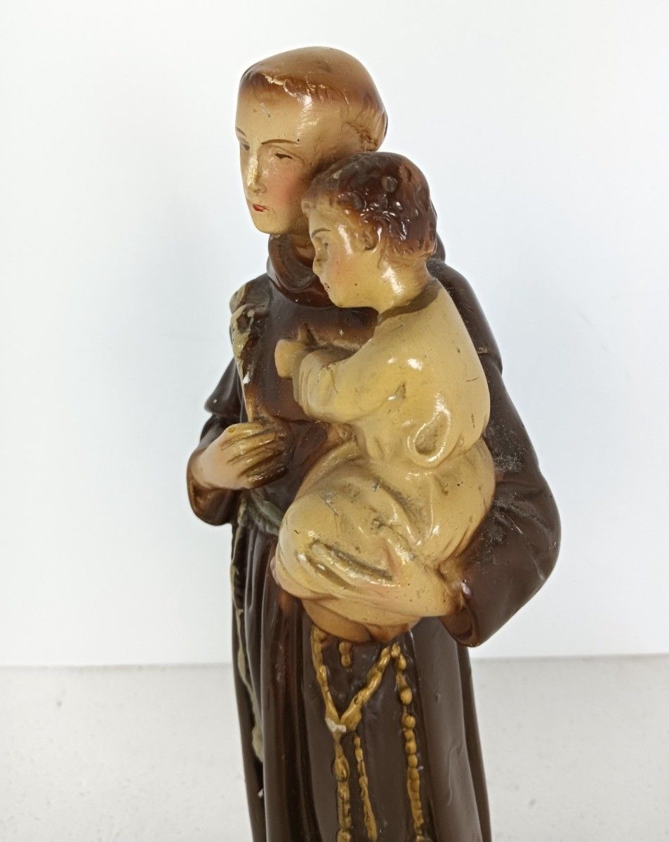 St Anthony Padua Of Lisbon Infant Child Plaster Statue Franciscan Antique Polych photo buy