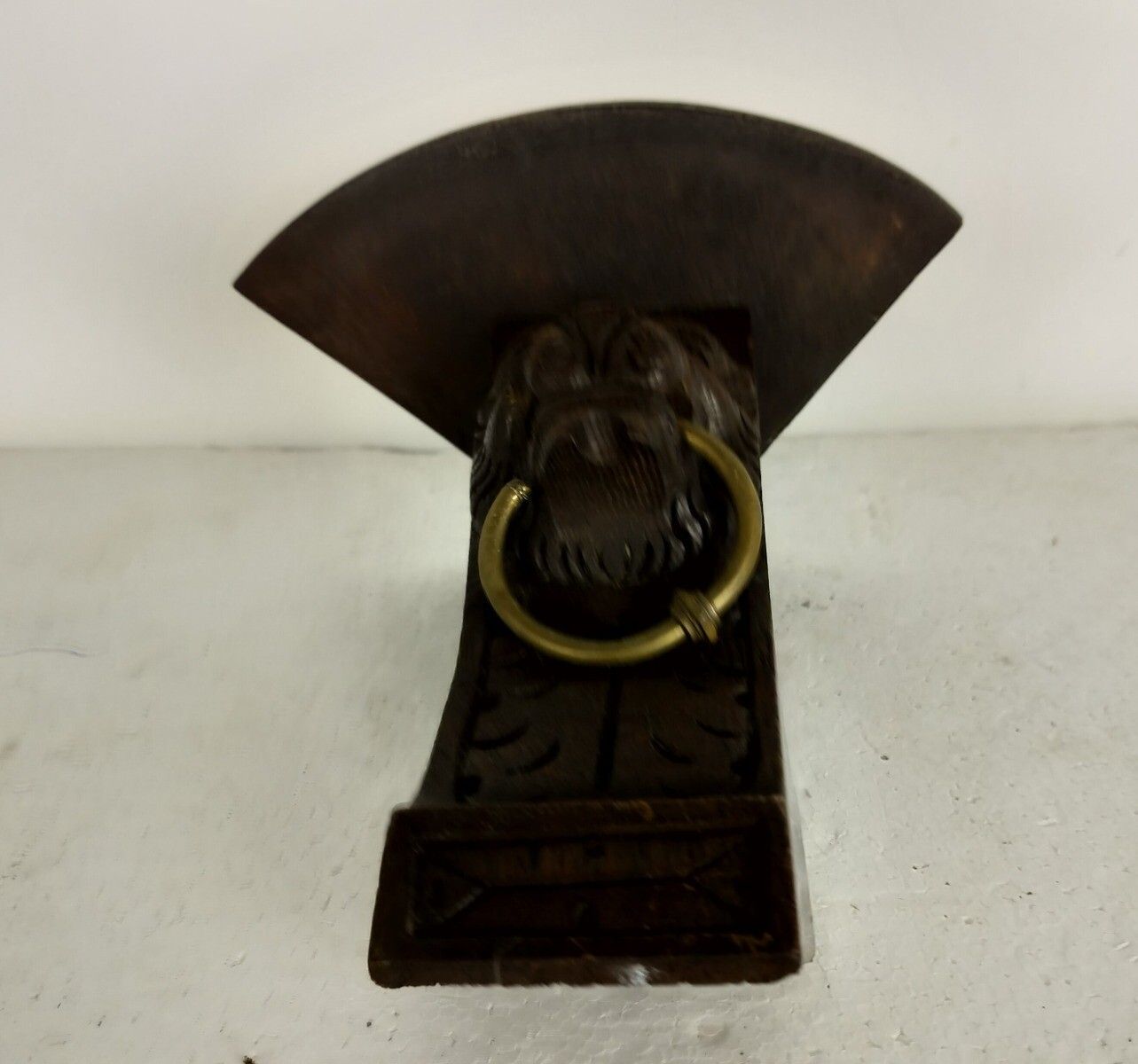 Antique French Carved Wood Reclaimed Architectural Lion Head Small Corner Consol photo 121.0
