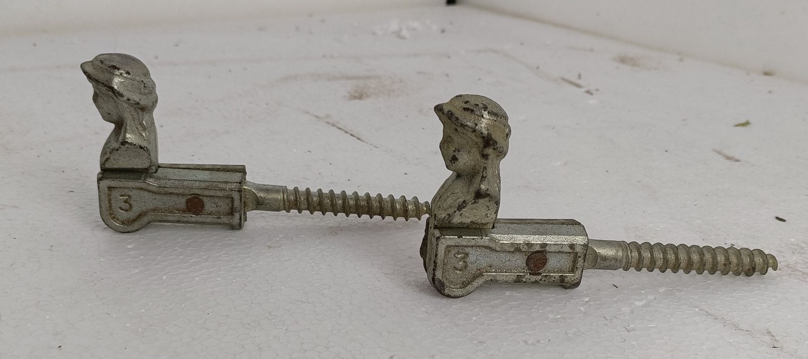 Pair Antique Cast Iron Window Shutters Stoppers Figurines Bonhommes French Authe photo Home Decor