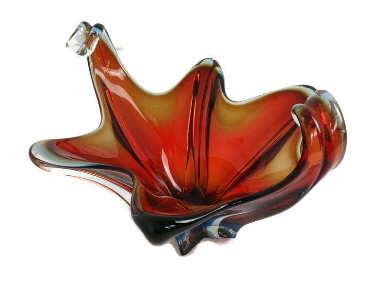 Italian Cranberry Blue Bowl Dish Centerpiece Murano Seguso Art Glass Modernist S