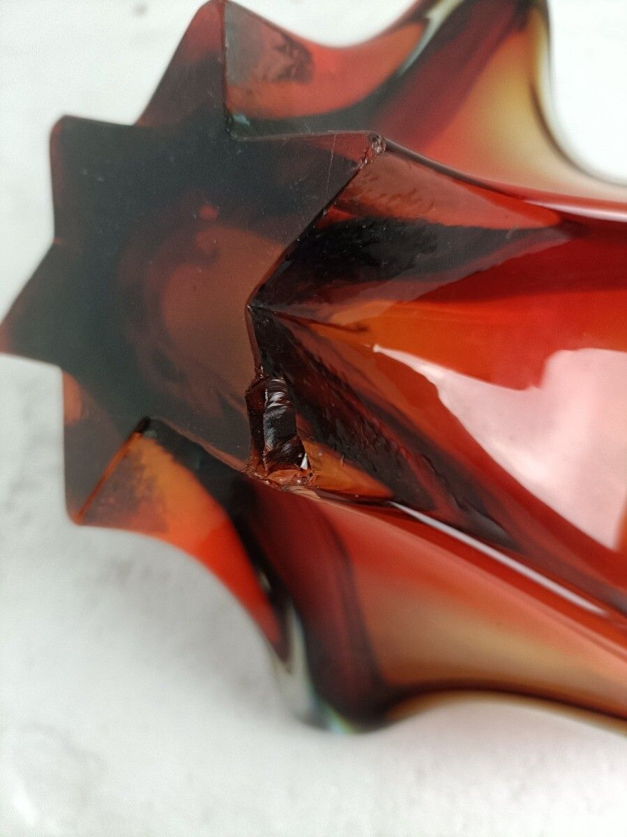 photo furniture Italian Cranberry Blue Bowl Dish Centerpiece Murano Seguso Art Glass Modernist S