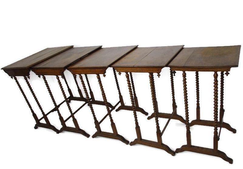 Antique Exceptional Barley Twist Nesting Stacking Side Tables Set Of 5 Edwardian