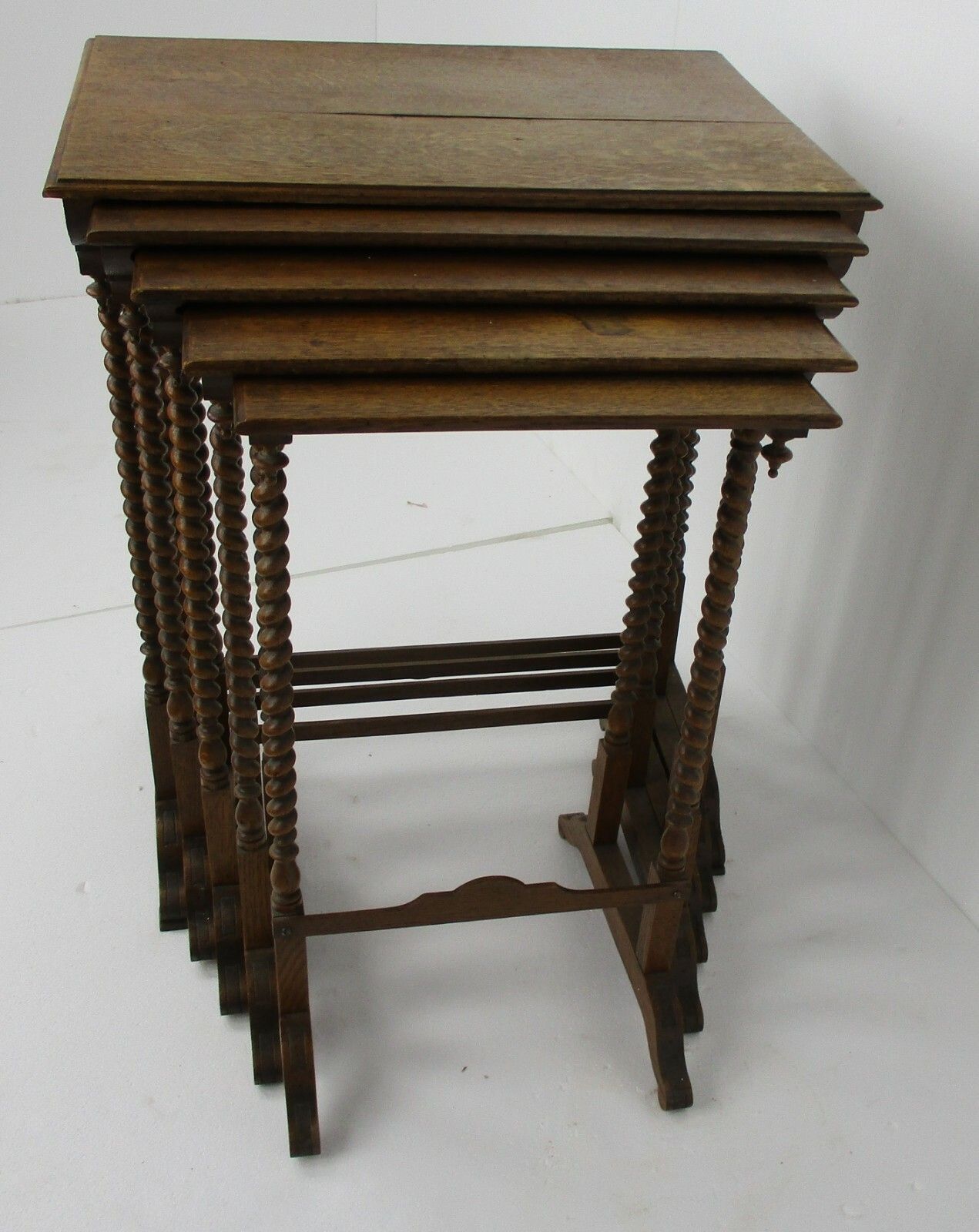 Antique Exceptional Barley Twist Nesting Stacking Side Tables Set Of 5 Edwardian photo furniture