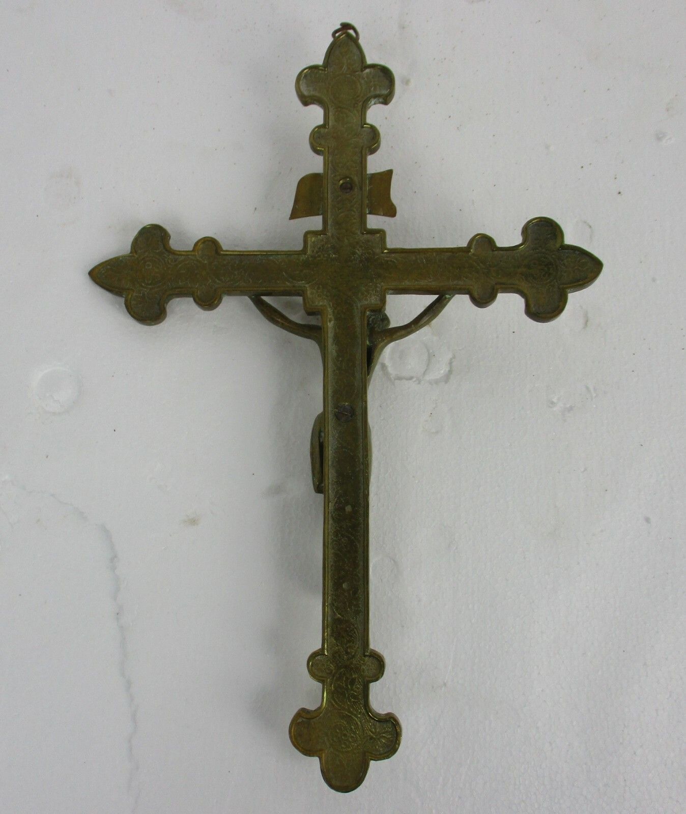 Hanging Wall Crucifix Cross Ornate Brass Jesus Christ French Fleur De Lis Lys photo vinterior