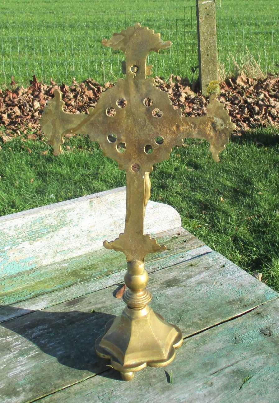 Antique Art Deco Brass Jesus Christ Standing Table  Cross Crucifix  Memento Mori photo Home Decor