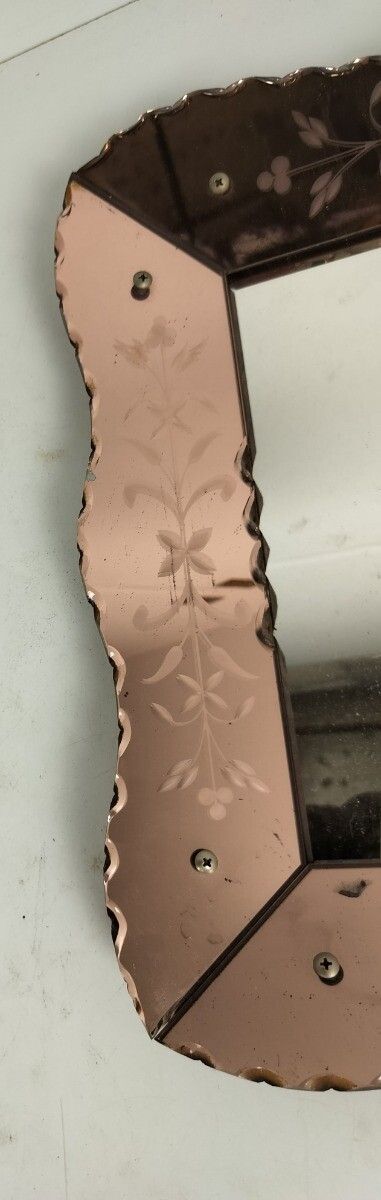 Art Deco Nouveau Wall Hanging Ornate Mirror Vanity Dresser Clear Etched Pink Gla photo furniture