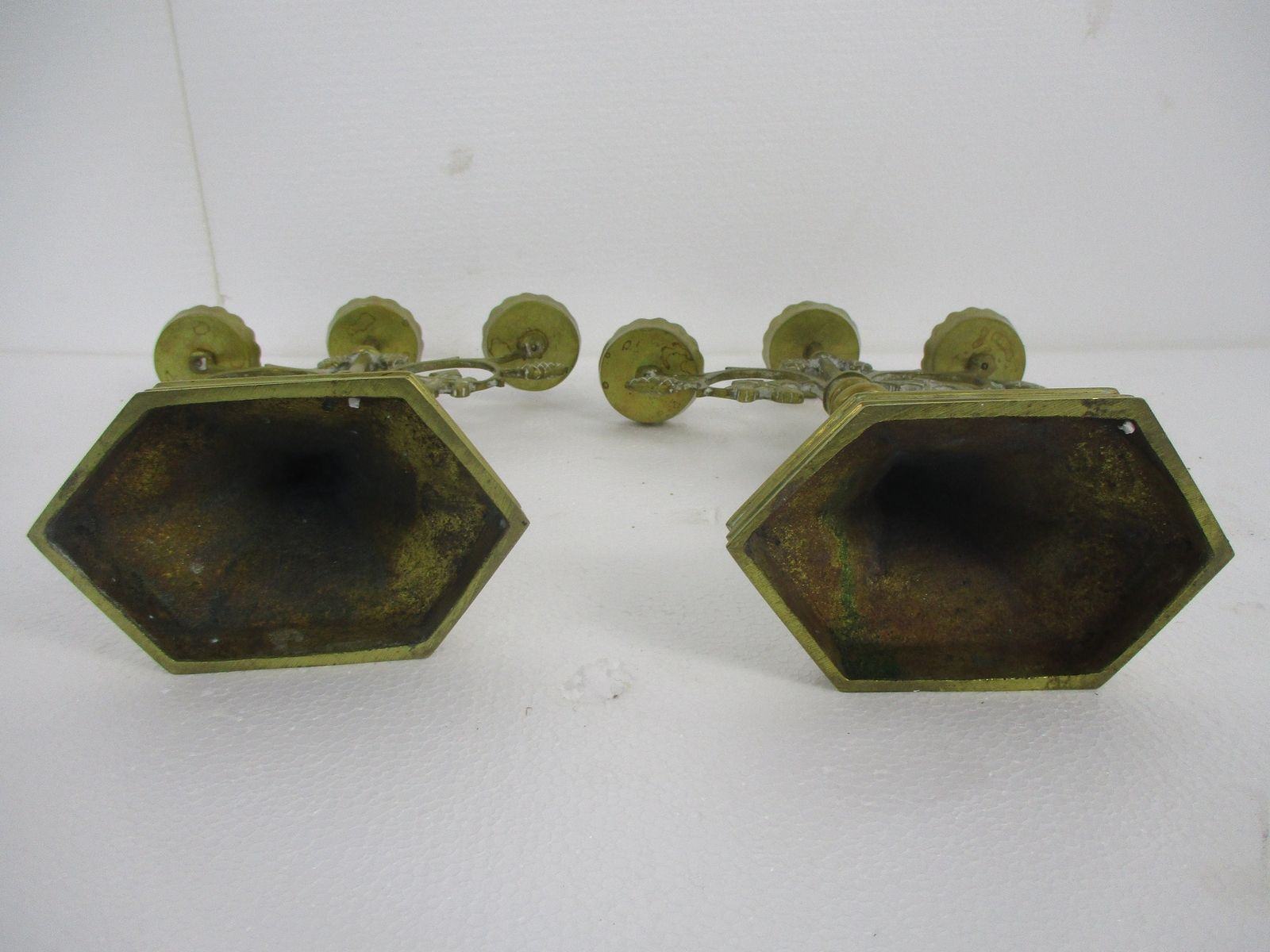 Couple Candle Holders Brass Leafs Ornate Religious Church Candelabra 3 Arm photo buy
