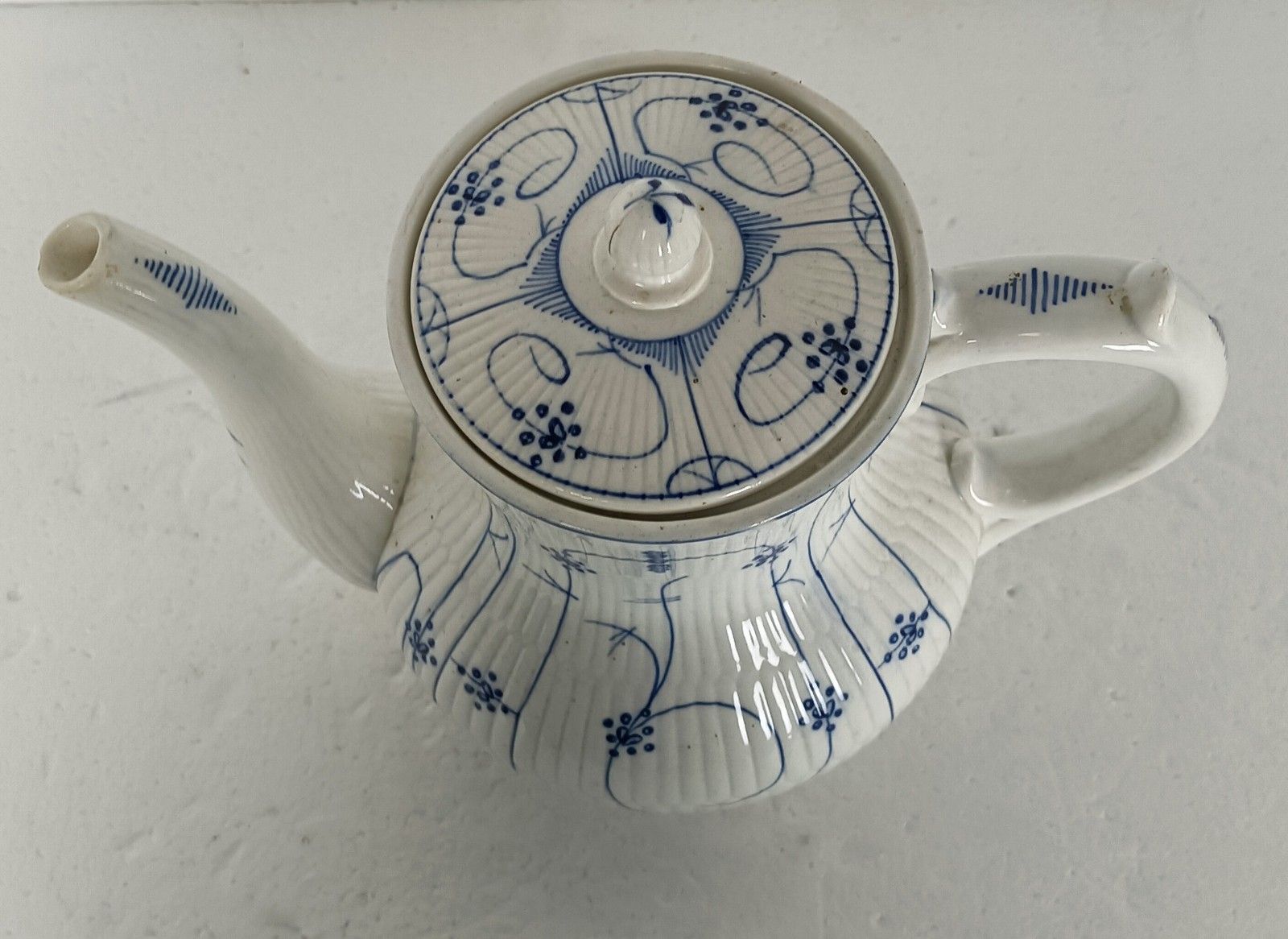 Opaque De Sarreguemines Copenhagen Kopenhagen Fluted Teapot Coffee Pot Marked Ic photo buy