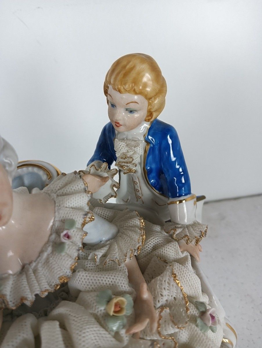 Large Statue Figurine Porcelain Marked Dresden Germany Lace Lady With Children V photo furniture