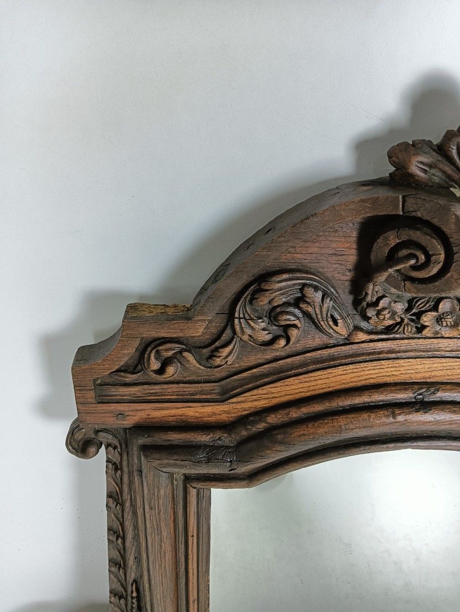 Stunning Large Antique Breton Style Hand Carved Wood Mirror Wall Hanging photo for sale