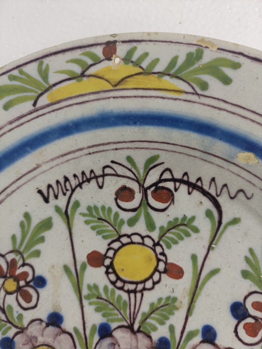 Couple 19th Century Delft Wall Hanging Charger Plates Polychrome Antique Collect photo for sale