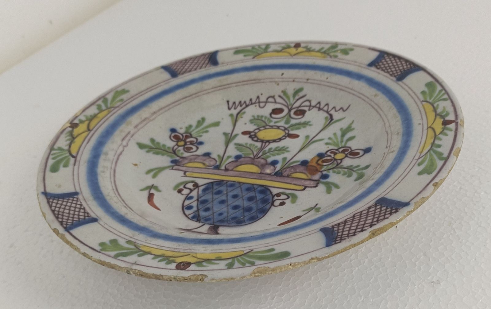 Couple 19th Century Delft Wall Hanging Charger Plates Polychrome Antique Collect photo vinterior