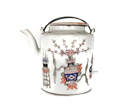 Tea Or Coffee Pot Chinese Antique Hand Painted Calligraphy Antiquities Design