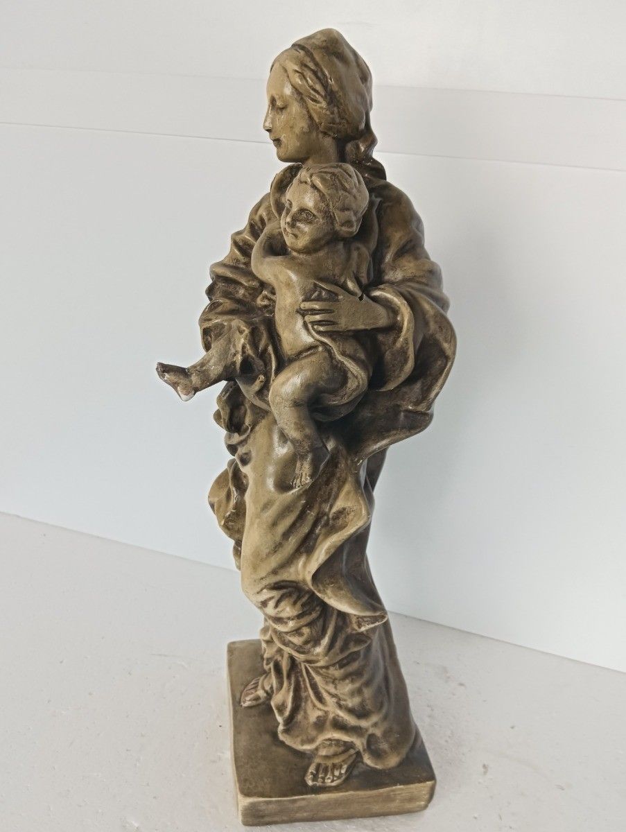Large  Virgin Mary Our Lady Madonna Plaster  Statue  Gold Colored Infant Child R photo for sale