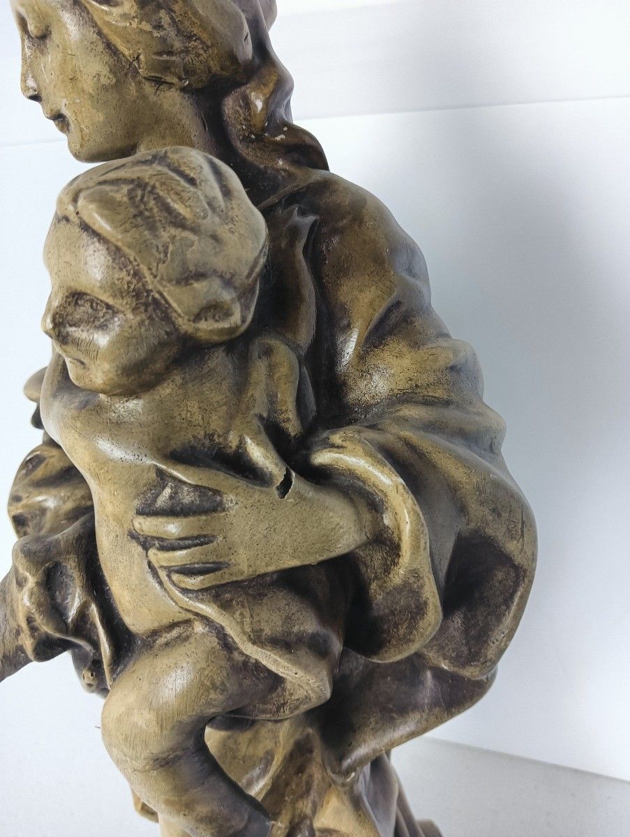 Large  Virgin Mary Our Lady Madonna Plaster  Statue  Gold Colored Infant Child R photo buy