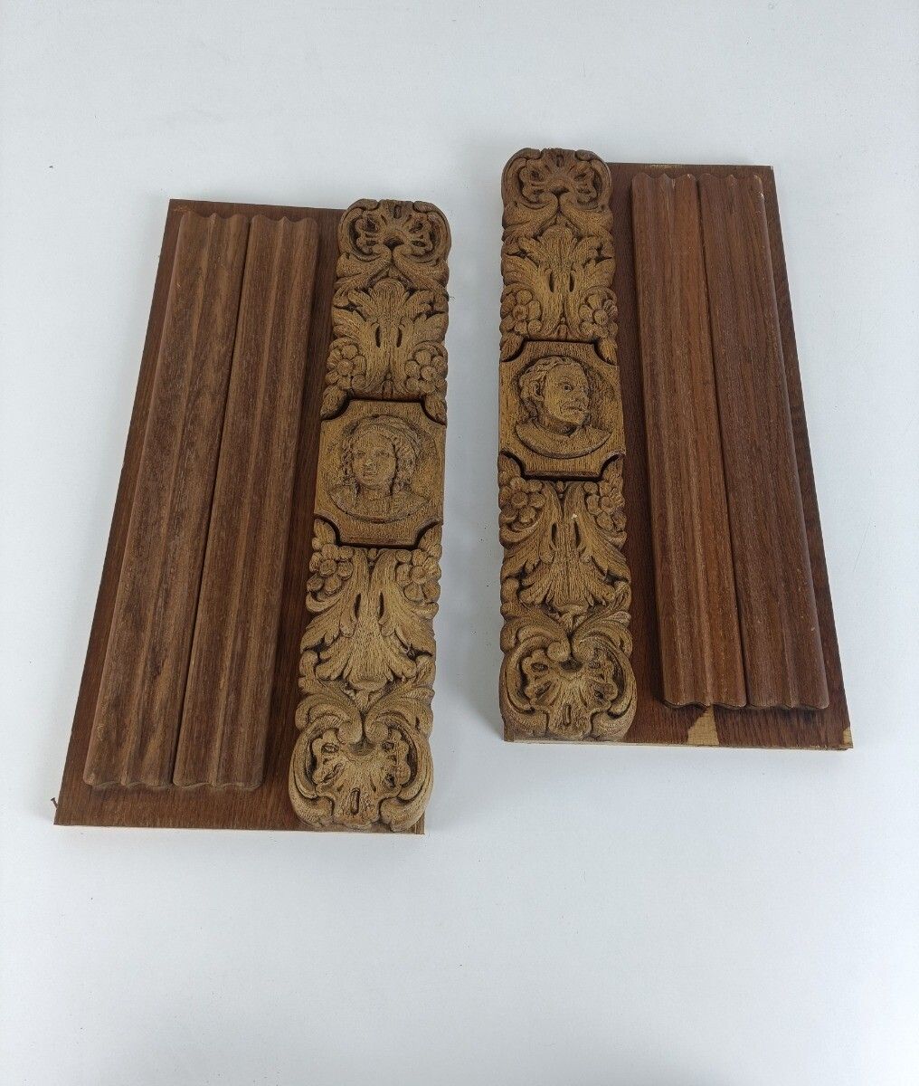 Pair Hand Carved Wood Resin Pediment Ornate Architectural Reclaimed Salvage Pane photo 198.0