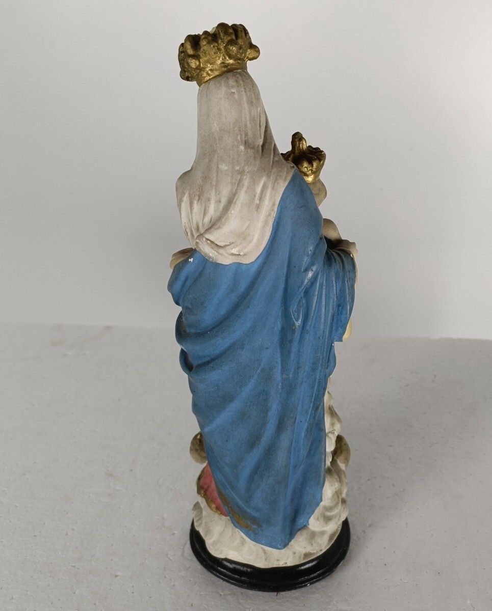Antique Neo Gothic Statue Plaster Polychrome Our Lady Of Victory With Infant Jes photo vintage