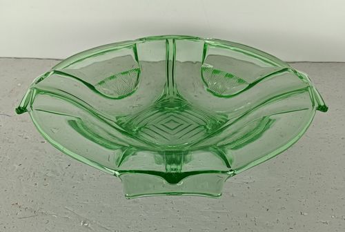 Gorgeous Art Deco Antique Art Depression Glass Green Serving Dish Bowl Centerpie photo 121.0