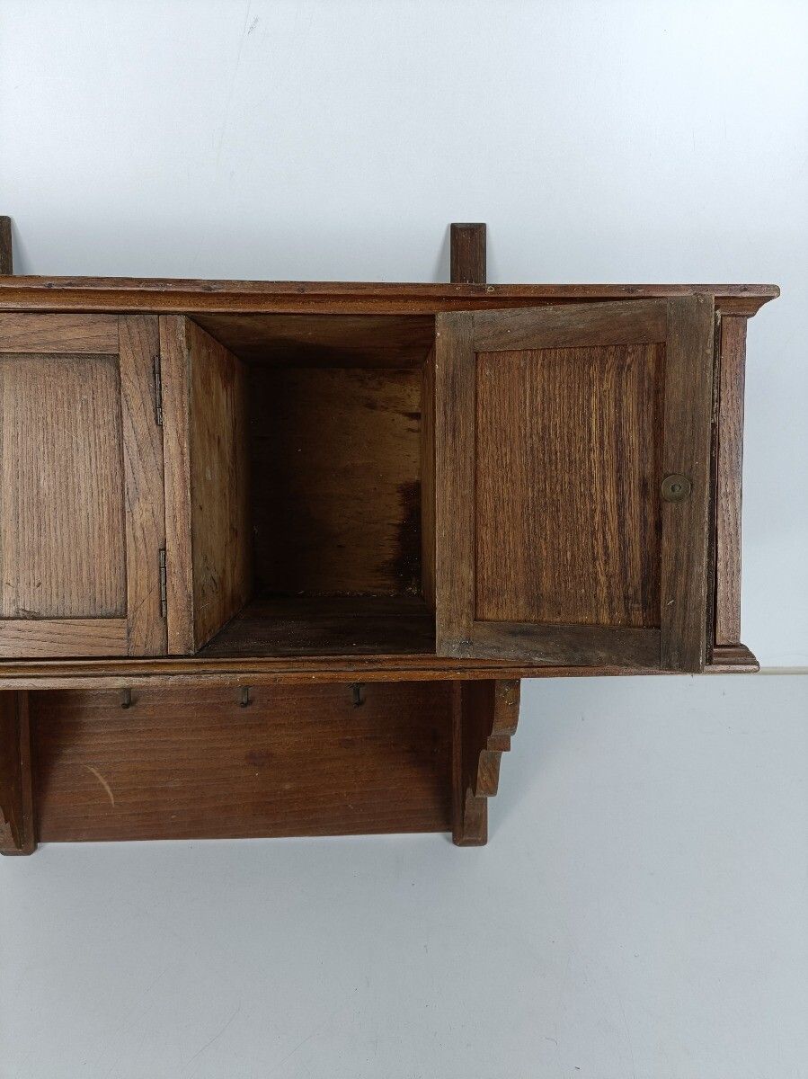 Large Wall Cabinet Console Coat Hat Rack Carved Wood French Fleur De Lis Hooks V photo vinterior