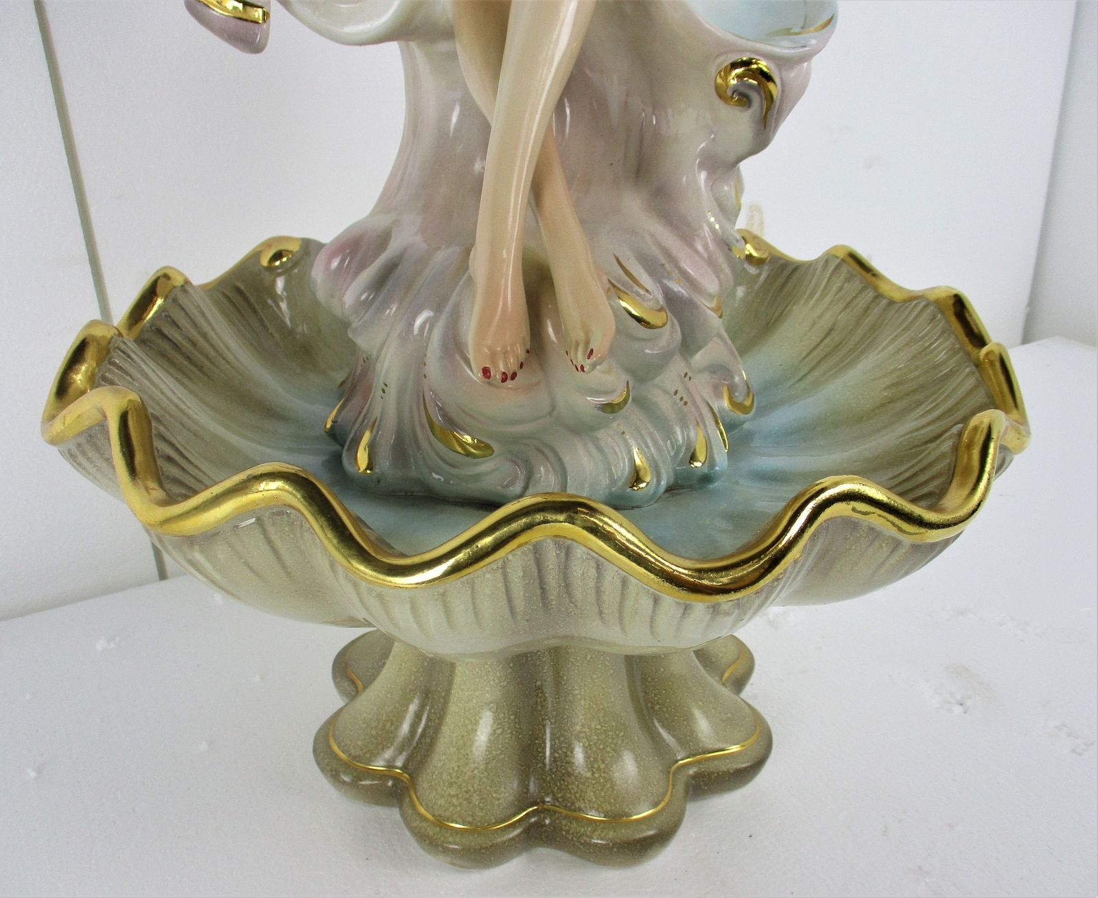 Fountain Ceramic Faience Porcelain Figurine Beautiful Young Woman Nymph Large Be photo for sale