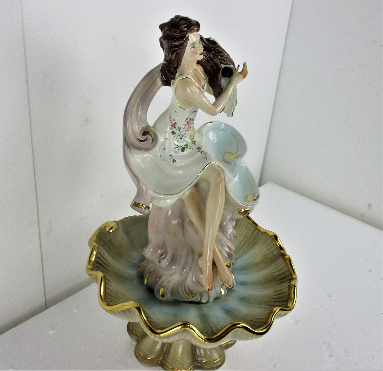 Fountain Ceramic Faience Porcelain Figurine Beautiful Young Woman Nymph Large Be photo Home Decor
