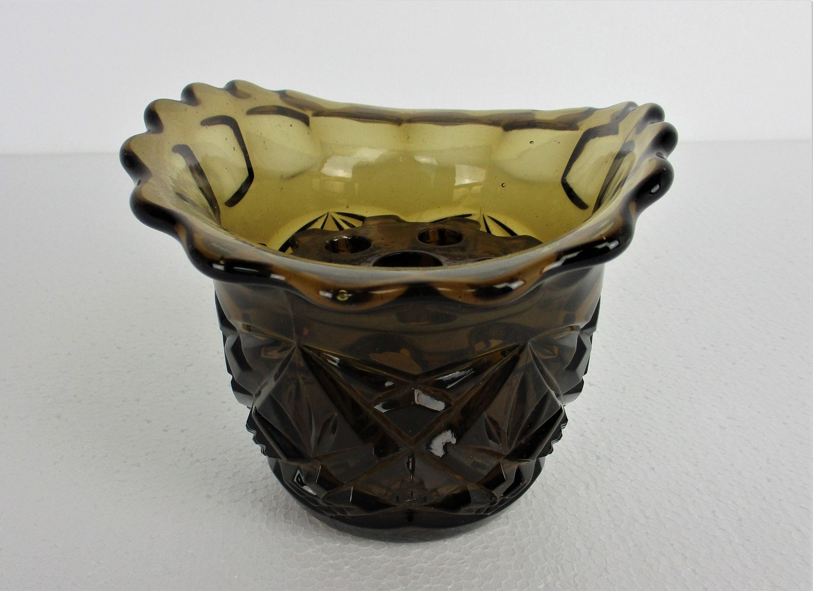 Art Deco Amber Flower Holder Pique Fleurs Art  Glass Vase 2 Pieces photo for sale