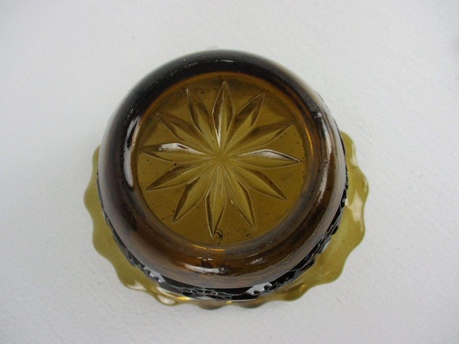 Art Deco Amber Flower Holder Pique Fleurs Art  Glass Vase 2 Pieces photo vintage