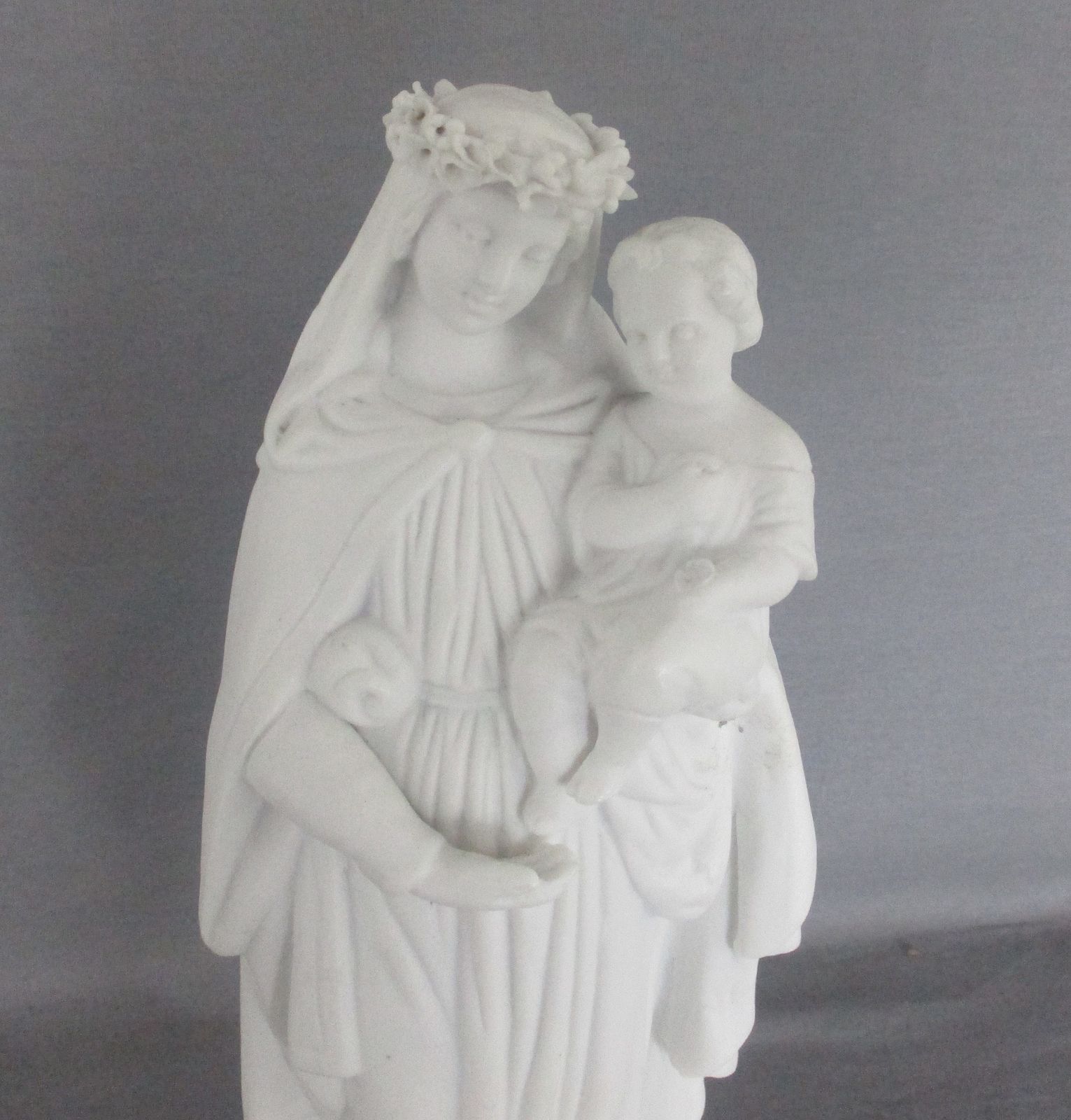 Antique Bisque Porcelain Statue Virgin Our Lady Mary Madonna With Infant Jesus F photo furniture