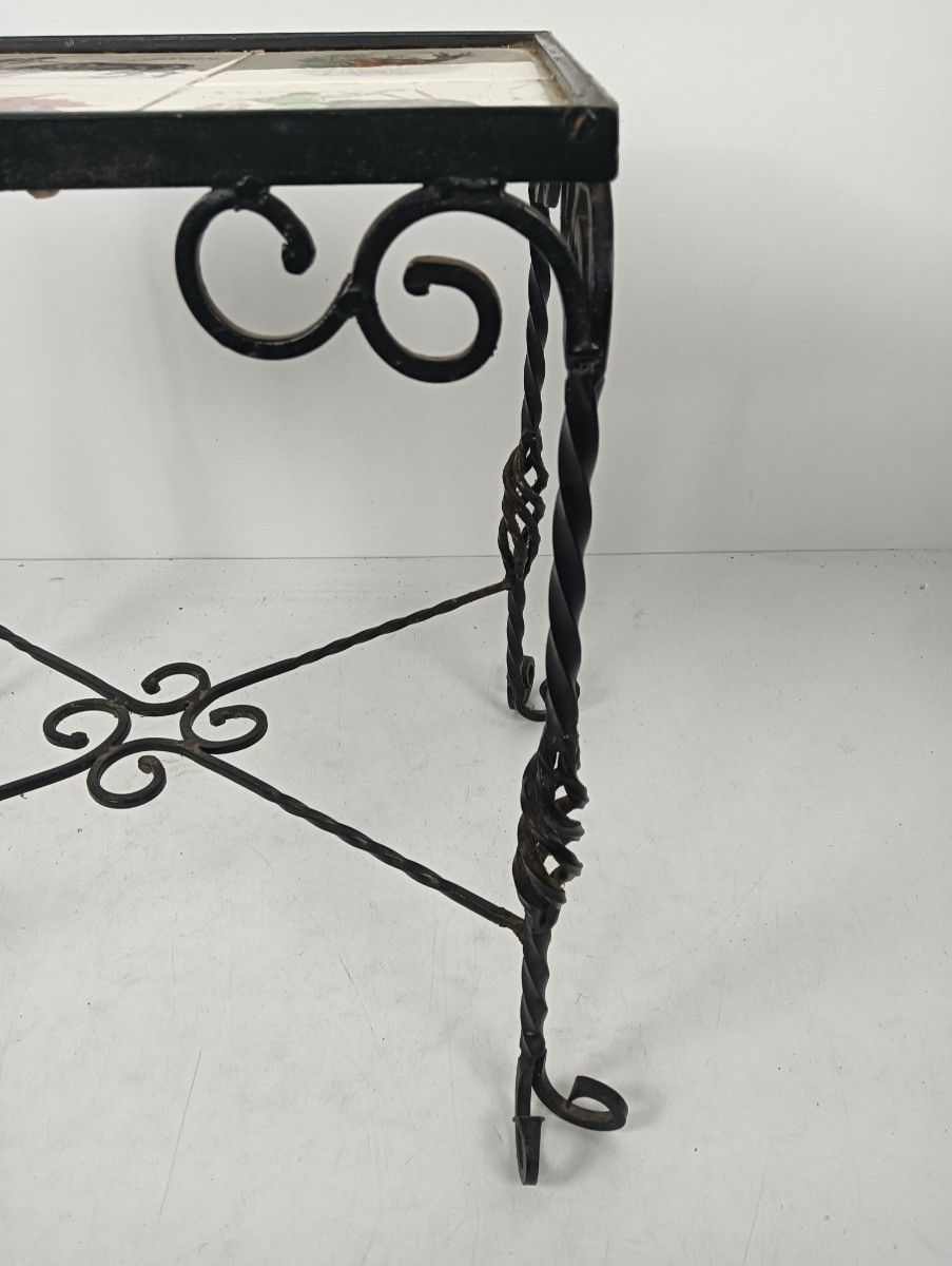 Vintage Side Table Plant Stand Mosaic Tiles Wrought Iron Bull Fighting Retro photo buy