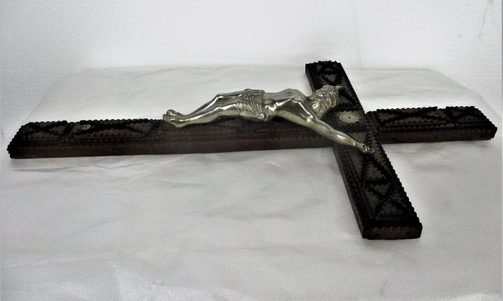 Large Tramp Trench Tramp Folk Art Hanging Hand Carved Wooden Crucifix Spelter photo buy