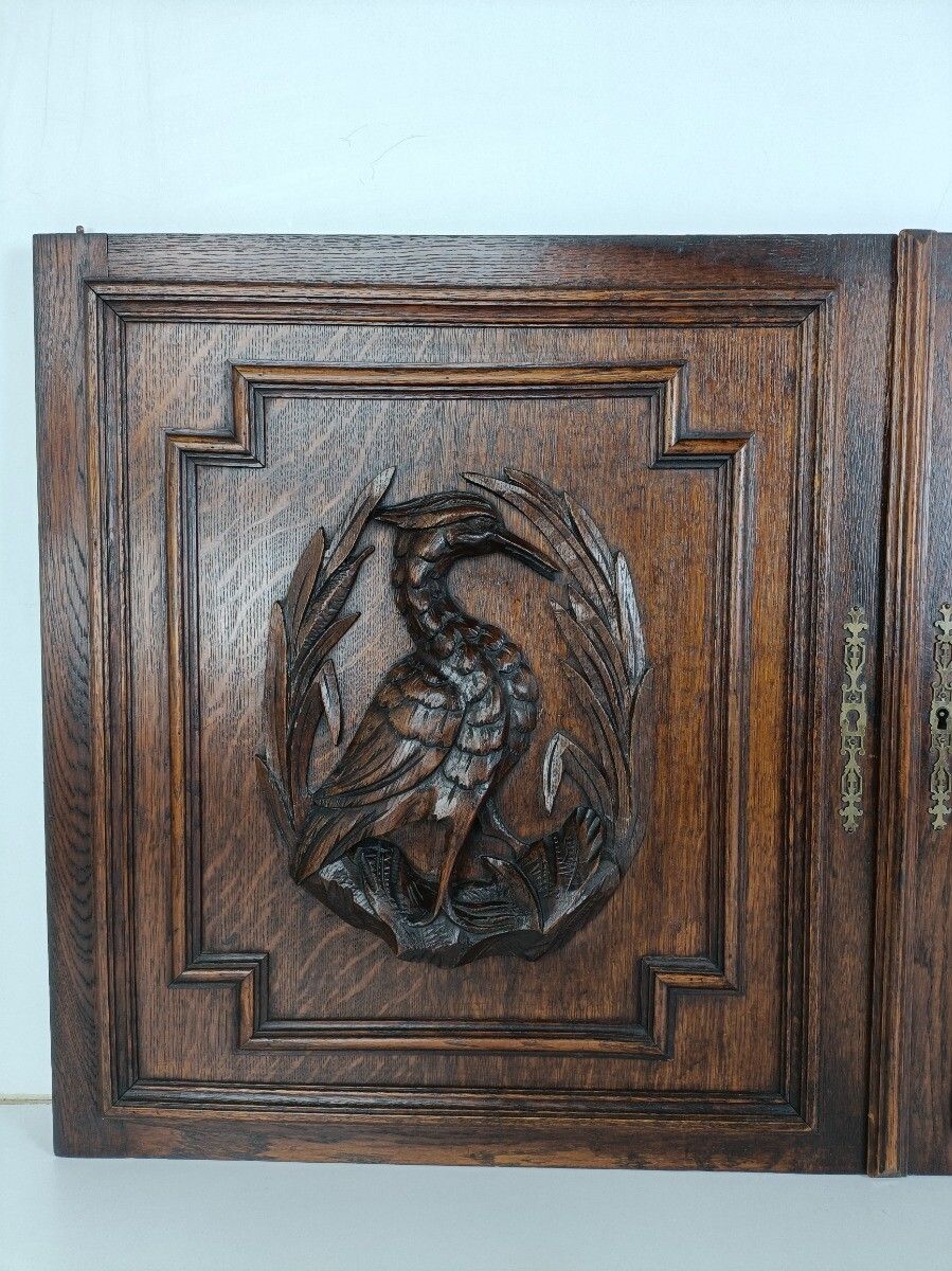 Pair Antique French Hand Carved Wood Oak Door Panels Reclaimed Architectural Her photo 364.0