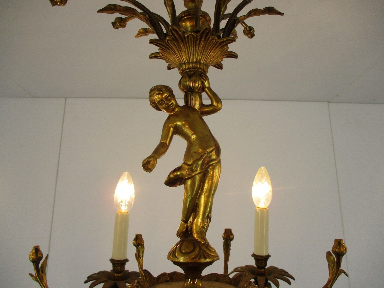 French Gilded Bronze Chandelier Impressive Art Nouveau Putti 6 Lights H Regency photo Lighting