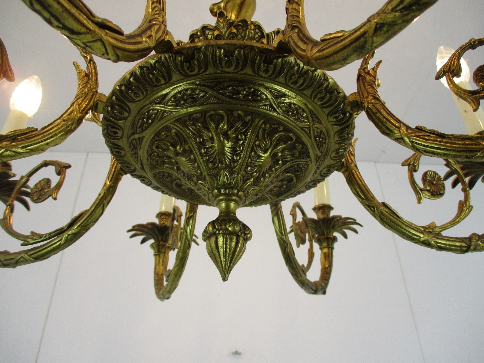 French Gilded Bronze Chandelier Impressive Art Nouveau Putti 6 Lights H Regency photo buy