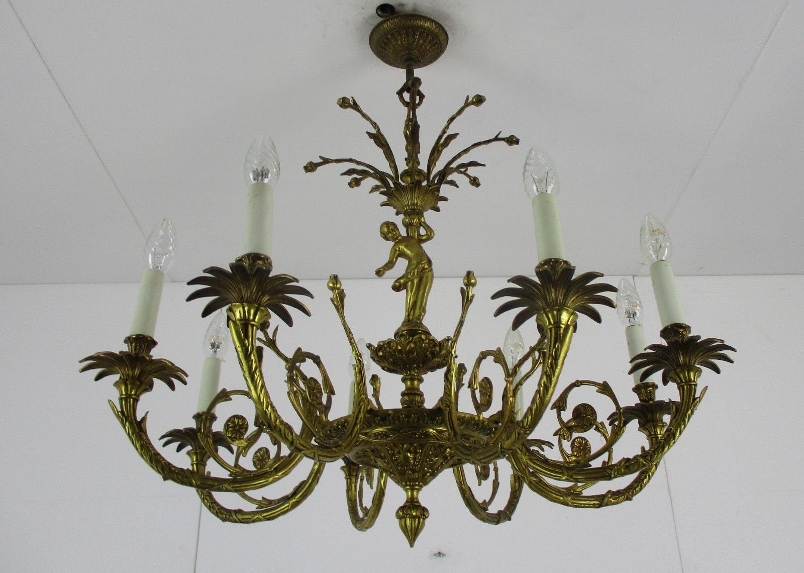 photo furniture French Gilded Bronze Chandelier Impressive Art Nouveau Putti 6 Lights H Regency