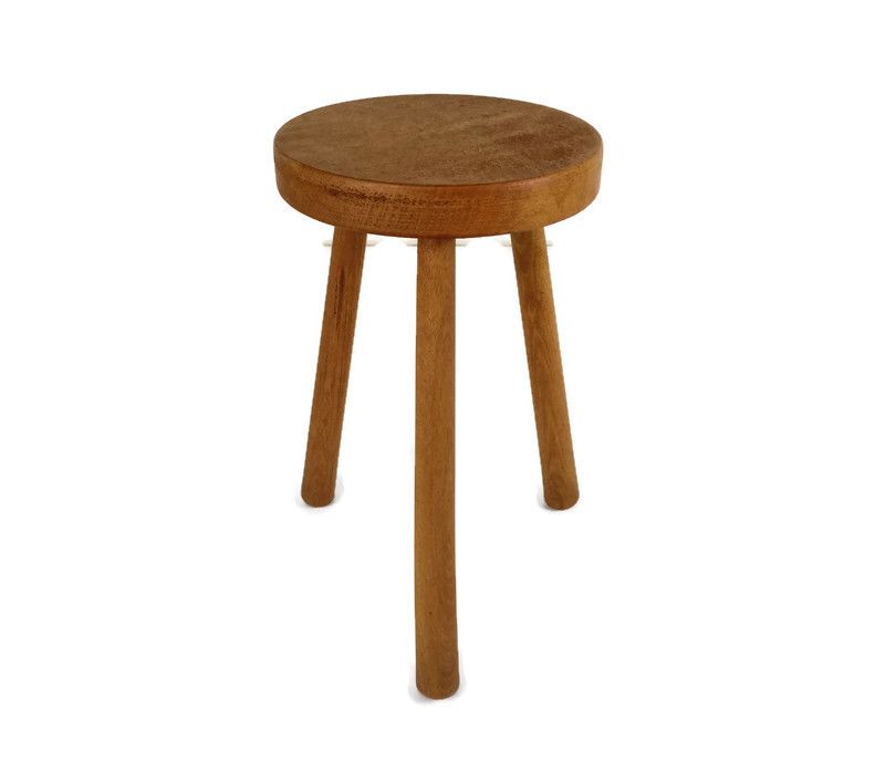 Vintage  Hand Carved Wood Milking Stool Pedestal Table Pedestal Barn Style Farmh