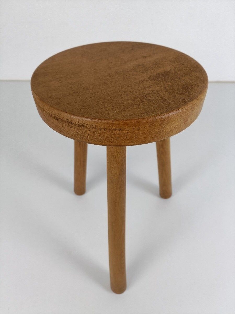 Vintage  Hand Carved Wood Milking Stool Pedestal Table Pedestal Barn Style Farmh photo for sale