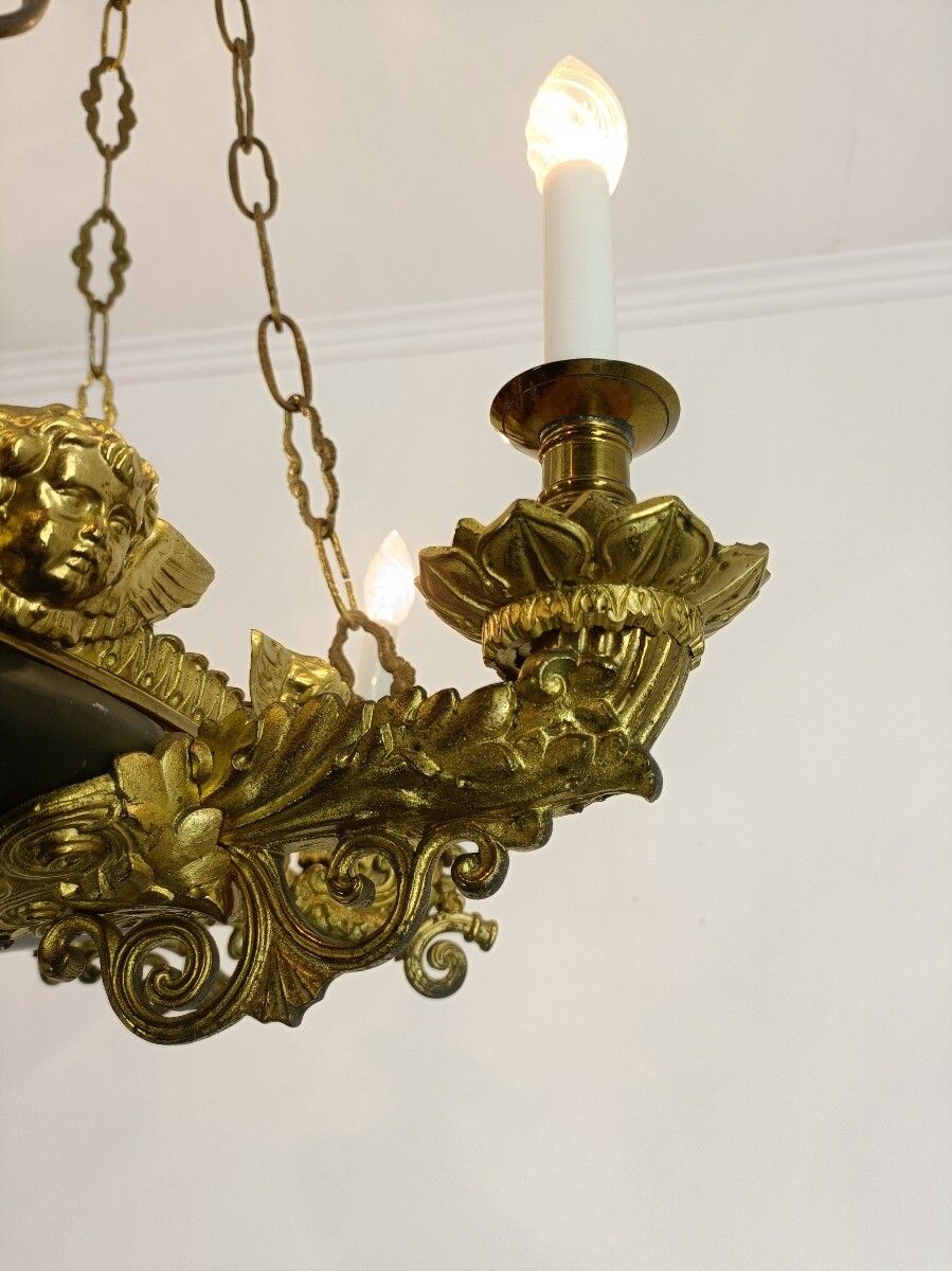 Neo Classic Bronze Doré French Empire Chandelier 18th Century Xxl Huge Stunning photo vintage